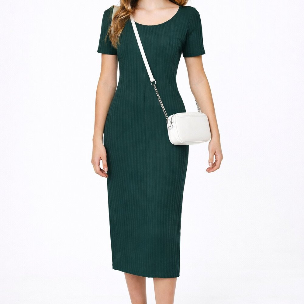VTG Green Ribbed Knit Shirt Sleeve Midi Dress Juniors 11/12 All That Jazz